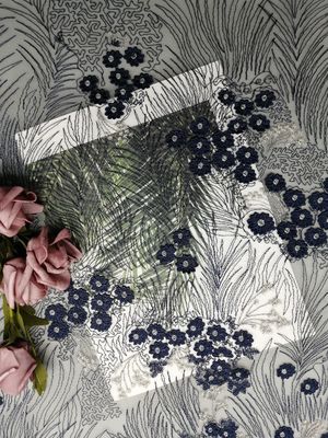 60 yards de la marine 3D de broderie de crochet de tissu floral de dentelle