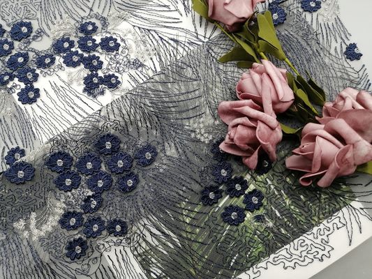 60 yards de la marine 3D de broderie de crochet de tissu floral de dentelle