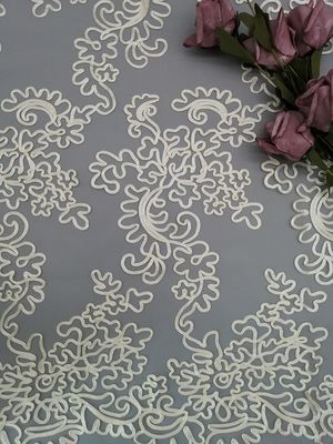 Poly tissu en ivoire de dentelle de crochet de broderie pour la robe de fille