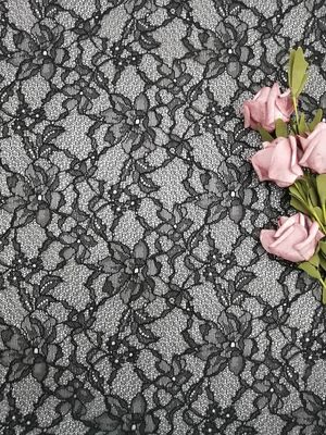 Tissu français noir en nylon de dentelle de Raschel de broderie de 100% Chantilly