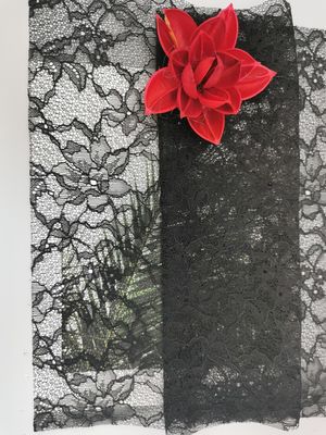 Tissu français noir en nylon de dentelle de Raschel de broderie de 100% Chantilly