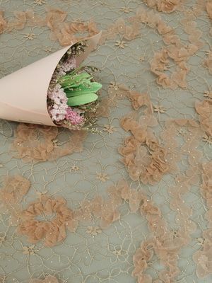 Scintillement floral rose Tulle Mesh Shining Lace Fabric de crochet