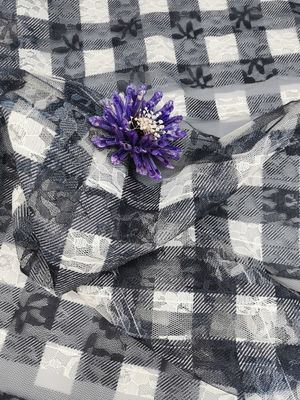 La broderie de modèle de plaid barrée lacent le tissu à carreaux d'impression