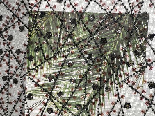 Paillette brodée par perle multicolore Mesh Fabric de dentelle