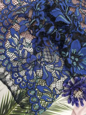 100 yards de dentelle de tissu de maison de textile de tissu de feston attachée par cil bleu de maille de bord