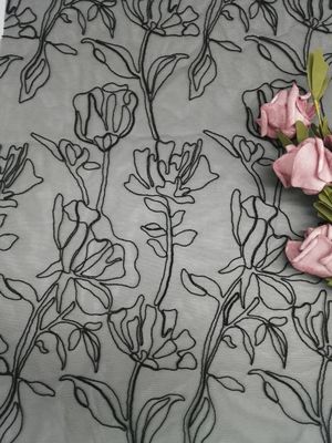Maille florale noire attachée de Tulle de fleur de tissu de dentelle de la broderie 3D
