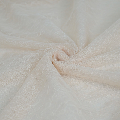 Tissu brodé pur OEKO - Tex Standard de Tulle de dentelle de recouvrement floral crème