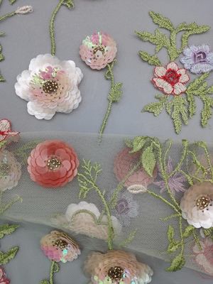 la paillette 3D colorée a brodé le tissu Seuqin que floral a perlé le tissu de dentelle