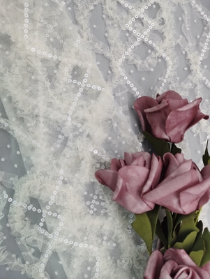 la paillette de la fleur 3D a brodé le tissu net nuptiale de dentelle de Tulle de tissu avec la paillette