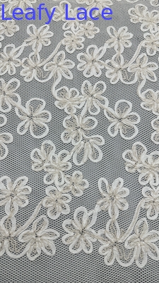Tissu de dentelle brodée à cordes de luxe Tissu brodé à feuilles