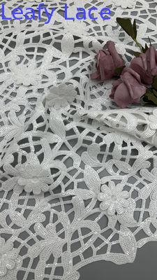 Tissu de dentelle à crochet Tissu de dentelle à broderie en lin blanc Tissu de dentelle à feuilles de luxe Tissu de mariage d'occasion