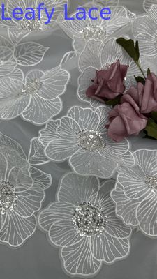 Tissu brodé de perles 100% polyester brillant personnalisé élégant pour robes de soirée