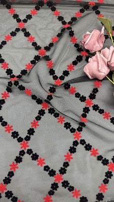 Petite Fleur Rose & Dentelle en maille floquée noire de qualité personnalisée pour robe