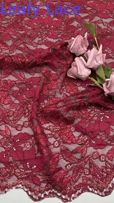 Tissu de dentelle brodée de couleur rouge pour les robes de soirée personnalisées