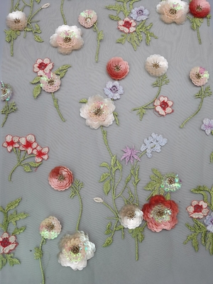 la paillette 3D colorée a brodé le tissu Seuqin que floral a perlé le tissu de dentelle